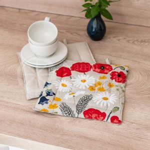 Printed half linen tray for hot pot "Poppy"